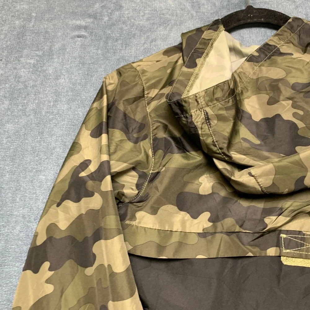 Champion Windbreaker Jacket Mens Large Black Green Camo Hooded Quarter Zip